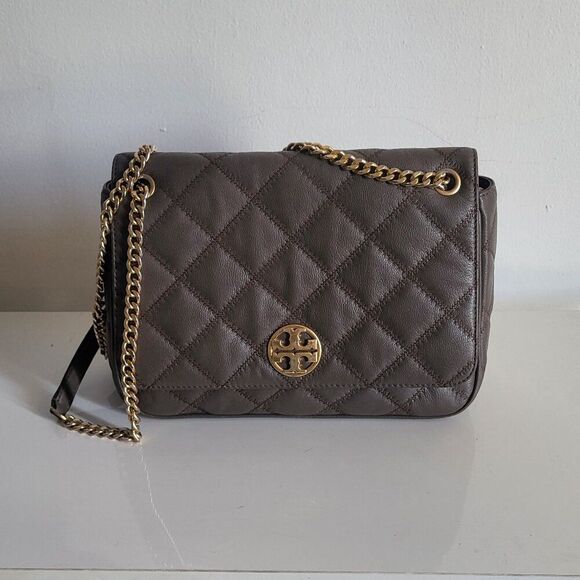 Tory Burch Quilted Shoulder Bag in Brown with Gold Chain - Picture 1 of 13